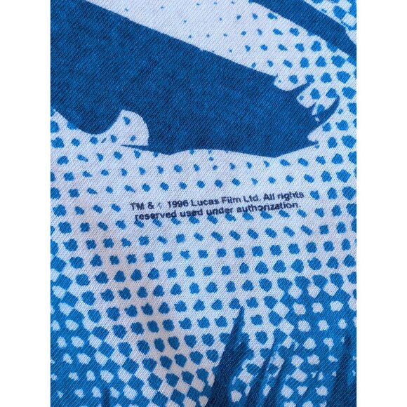 Vintage Star Wars Chewbacca AOP Blue Cotton Single Stitch Tee UBI 90s XL Wookie - Picture 5 of 9